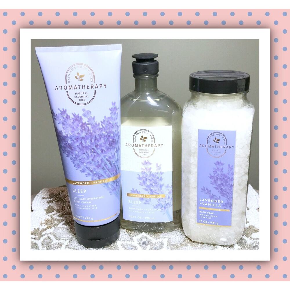 3 Bath & Body Works Aroma SLEEP Lavender Vanilla Body Wash Cream Bath Soak Lot
